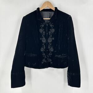 Vintage Apt 9 Embroidered Black Velvet Blazer Womens Size 10 Goth Whimsigoth Y2K